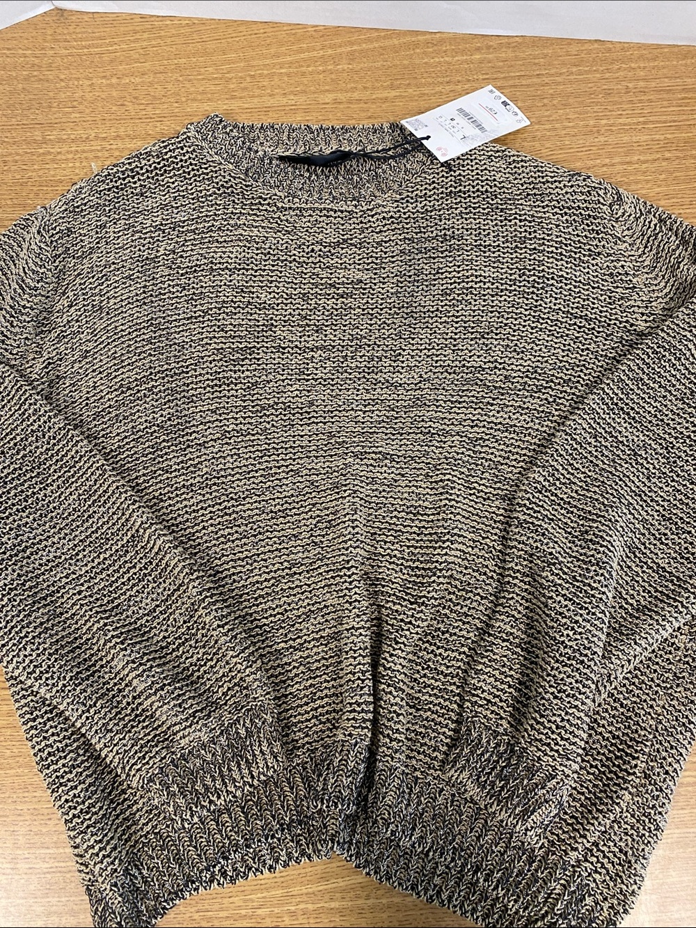 Women’s Crewneck Knit Sweater - Beige Black Marled